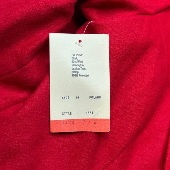 Vintage International Scene Blazer Womens 7/8 Red Wool Blend Coat Leather Trim - Picture 4 of 10